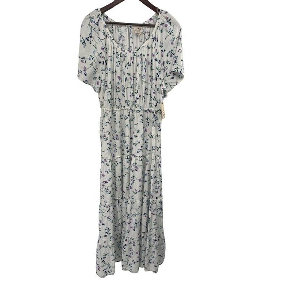 NWT ST JOHN'S BAY XL  LINEN BLEND WHITE FLORAL MAXI DRESS SLEEVE - Picture 1 of 5